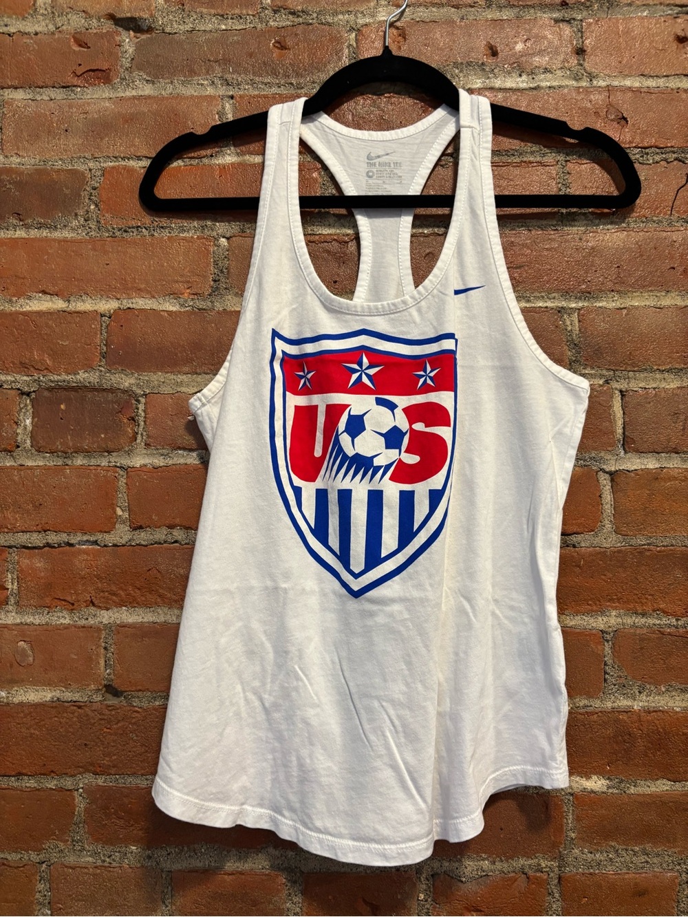 Nike White Tank Top with Red & Blue USA Crest